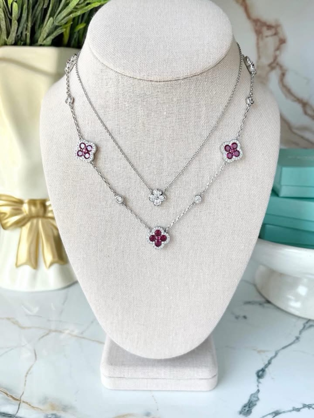 ROMANCE Silver Necklace with Pink & Ruby CZs | Limited Edition Sold Out | NEW